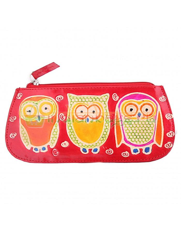 Купить индийский кожаный кошелек «3 совы» красный из натуральной кожи в интернет-магазине индийских сумок «IndianBags.ru»