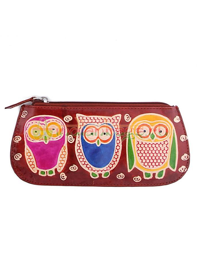 Купить индийский кожаный кошелек «3 совы» коричневый из натуральной кожи в интернет-магазине индийских сумок «IndianBags.ru»
