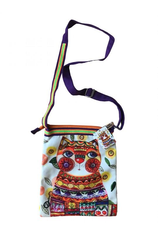 Индийская хлопковая сумочка с кошкой #АВ130