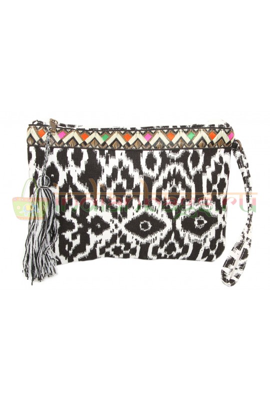 Сумка-косметичка хлопковая с черно-белым орнаментом