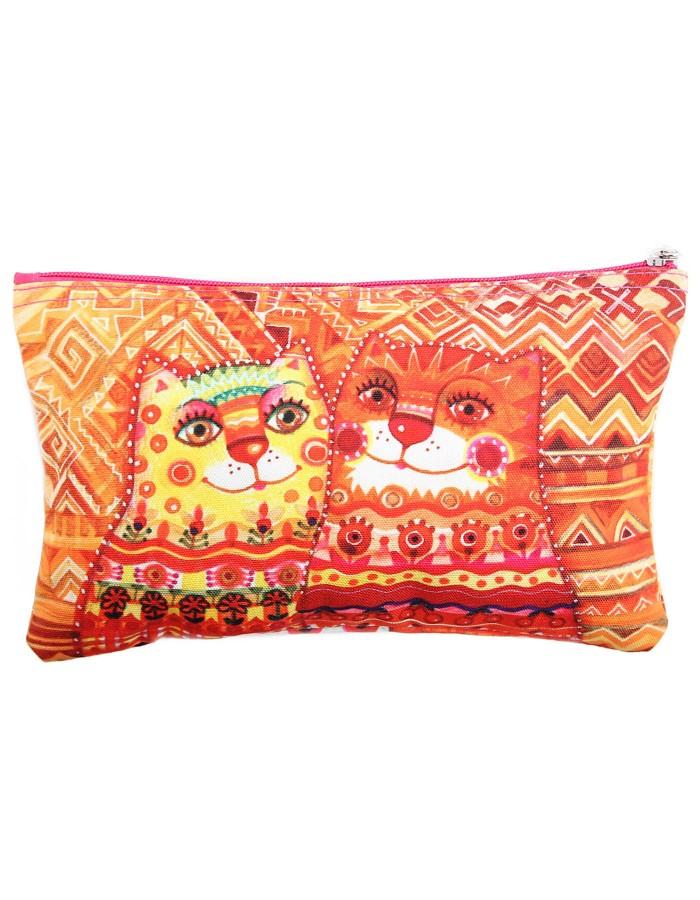 Индийская сумочка-косметичка хлопковая с принтом кошек художницы Оксаны Заики