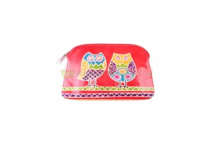 Купить женскую индийскую косметичку красного цвета «Совы» из натуральной кожи в интернет-магазине индийских сумок «IndianBags.ru»