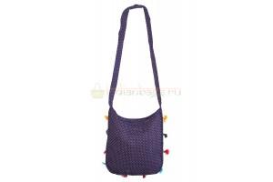 Тканевая синяя сумка на плечо в горошек и с орнаментом в индийском стиле #627/4 вид сзади