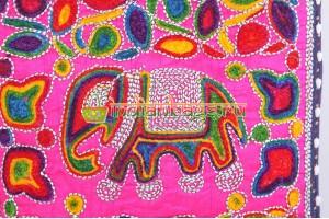Розовая индийская сумка с вышитым слоном #624/6 вышивка крупно