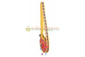 индийская этно сумка со слоном с ручками жёлтого цвета #619/6 вид сбоку