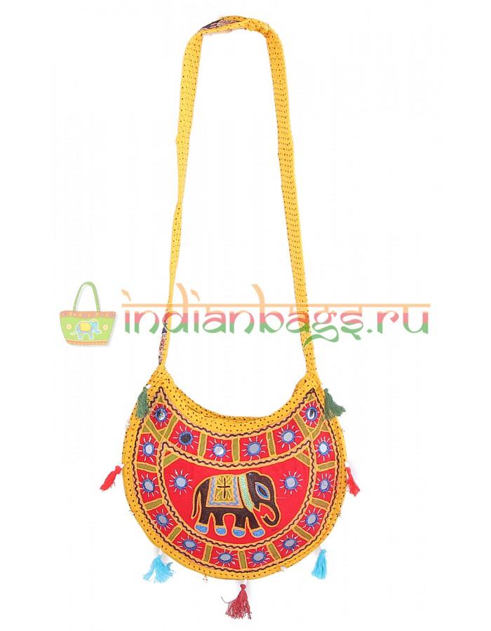 Купить женскую индийскую этно сумку с ручками жёлтого цвета #619/6 в интернет-магазине индийских сумок «IndianBags.ru»