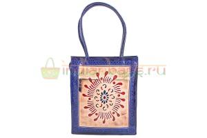 Индийская сумка из натуральной кожи с принтом ручной работы #1603/1
