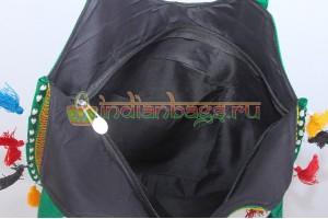 Индийская зеленая хлопковая этно сумка #625/2 вид внутри