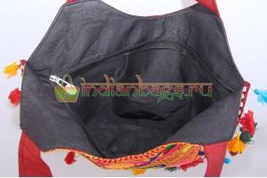 Индийская красная хлопковая этно сумка со слоном #625/1 вид внутри