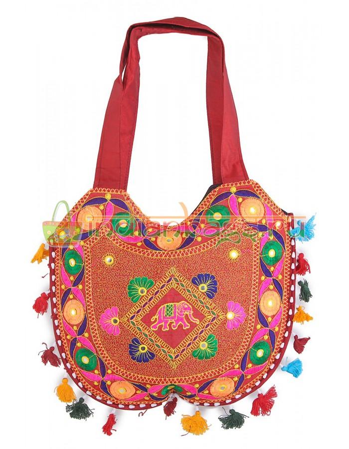 Купить индийскую этно сумку ручной работы красного цвета #625/4 в интернет-магазине индийских сумок «IndianBags.ru»