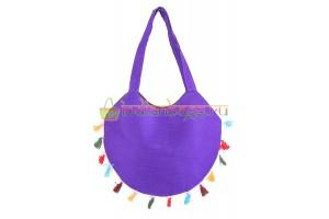 Женская индийская этно сумка с ручками фиолетового цвета с вышитым слоном #618/3