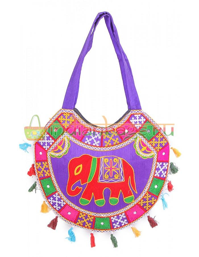 Купить женскую индийскую этно сумку фиолетового цвета #618/3 в интернет-магазине индийских сумок «IndianBags.ru»