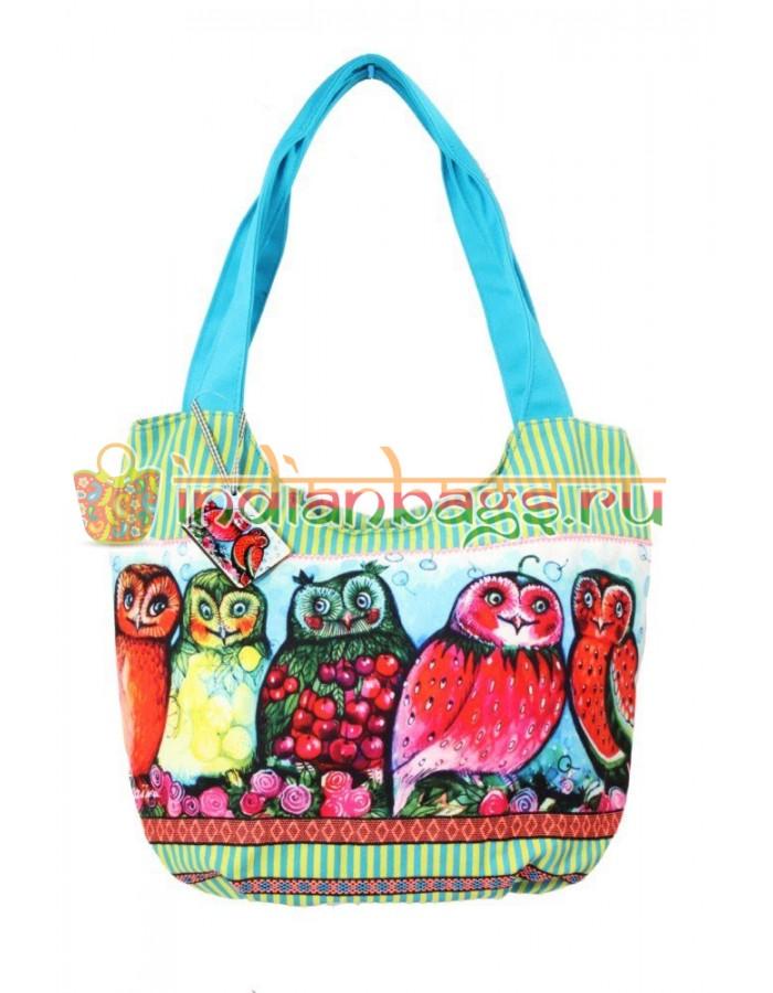 Купить индийскую пляжную хлопковую сумку с совами #АВ113т в интернет-магазине индийских сумок «IndianBags.ru»