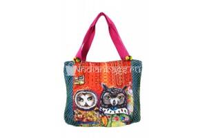 Купить индийскую пляжную хлопковую сумку с совами #АВ123 в интернет-магазине индийских сумок «IndianBags.ru»