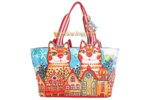 Купить пляжную индийскую сумку АВ4541 с принтом на кошачью тему в интернет-магазине «IndianBags.ru»