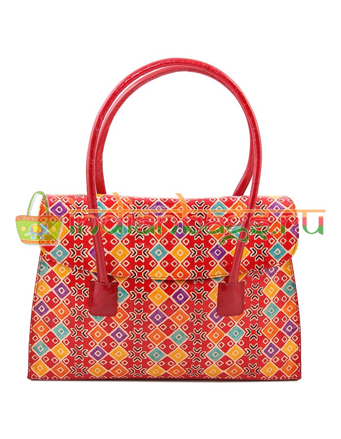 Купить женскую индийскую сумку с ручками красного цвета из натуральной кожи #1850/3 в интернет-магазине индийских сумок «IndianBags.ru»
