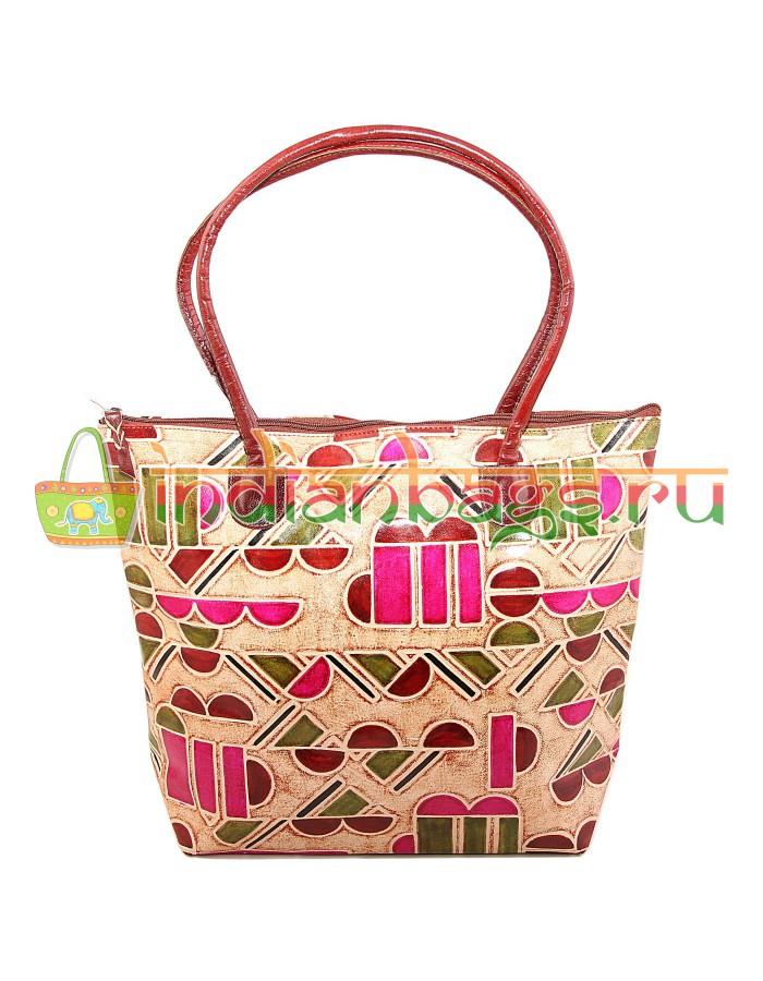 Купить индийскую этно сумку из натуральной кожи с геометрическим узором #1761/3 в интернет-магазине сумок «IndianBags.ru»