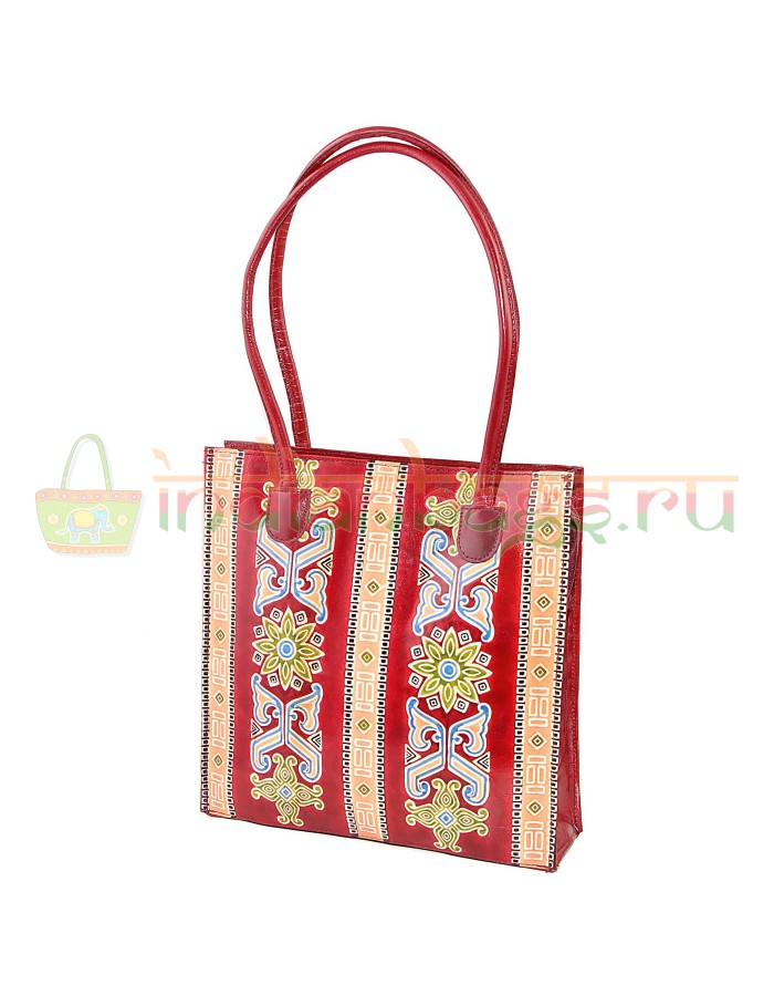 Индийская сумка из натуральной кожи с принтом ручной работы #1126/10