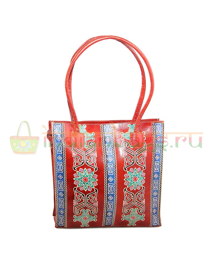 Индийская сумка из натуральной кожи с принтом ручной работы #1126/11