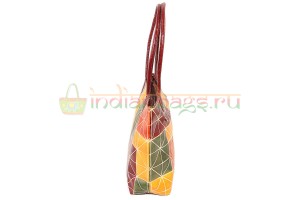 Индийская сумка из натуральной кожи с принтом ручной работы #1639/5