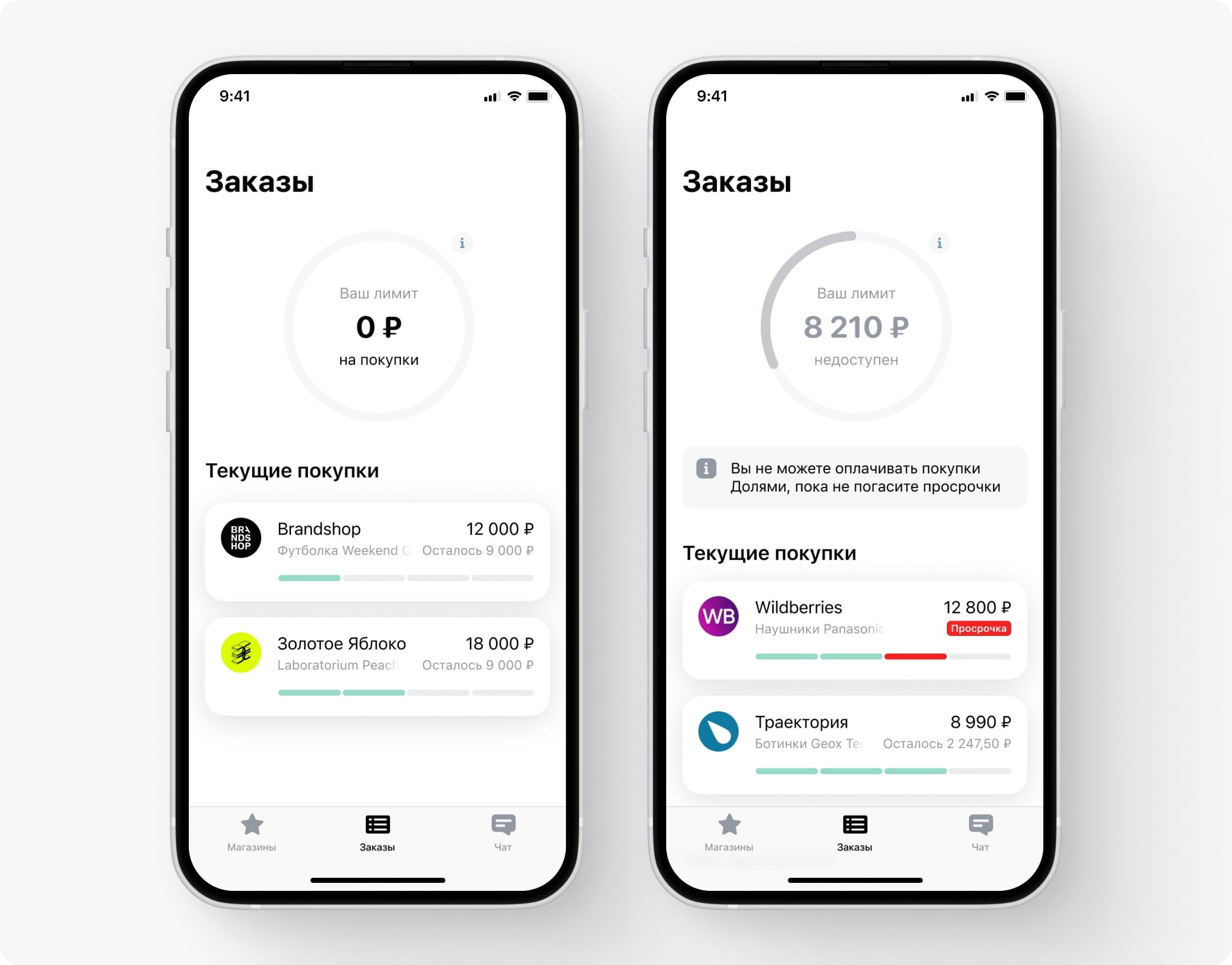 Если превышен лимит по сумме покупок или просрочен платеж, новую покупку оплатить не получится